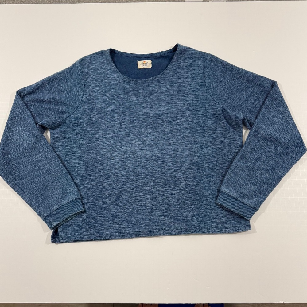 Marine Layer Sweatshirt Women XL Blue Slub Knit Long Sleeve Crewneck Relaxed